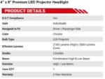 Picture of 4" x 6" Premium LED Projector Headlight, model H25LED