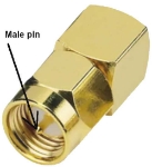 Picture of Extension Antenna for Cameras. Male center pin in coax connector.